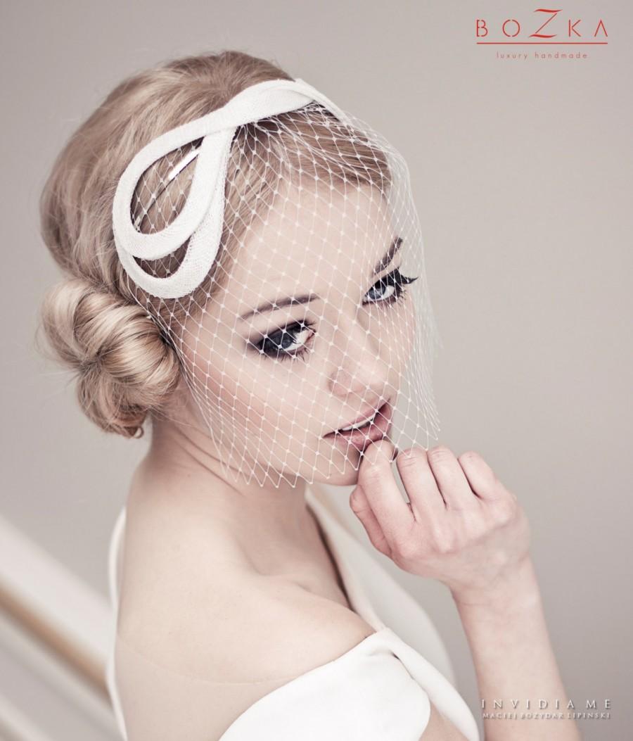 Wedding - Modern headband with french, wedding headpiece, wedding fascinator, modern wedding piece