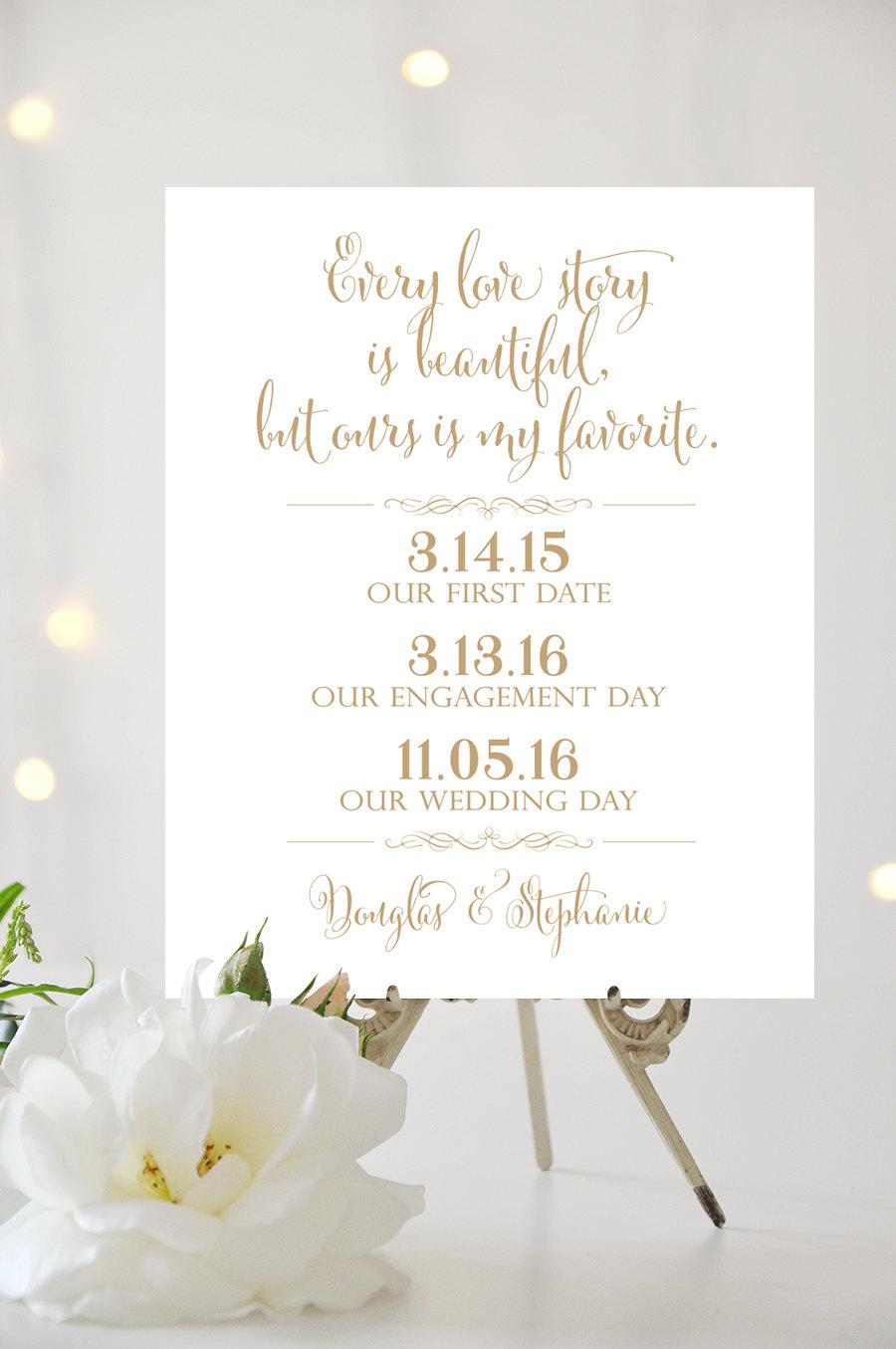 Mariage - Our Love Story Wedding Sign - 8 x 10 or 11 x 14 or 16 x 20 - Personalized - Bella Antique Gold - I Create and You Print