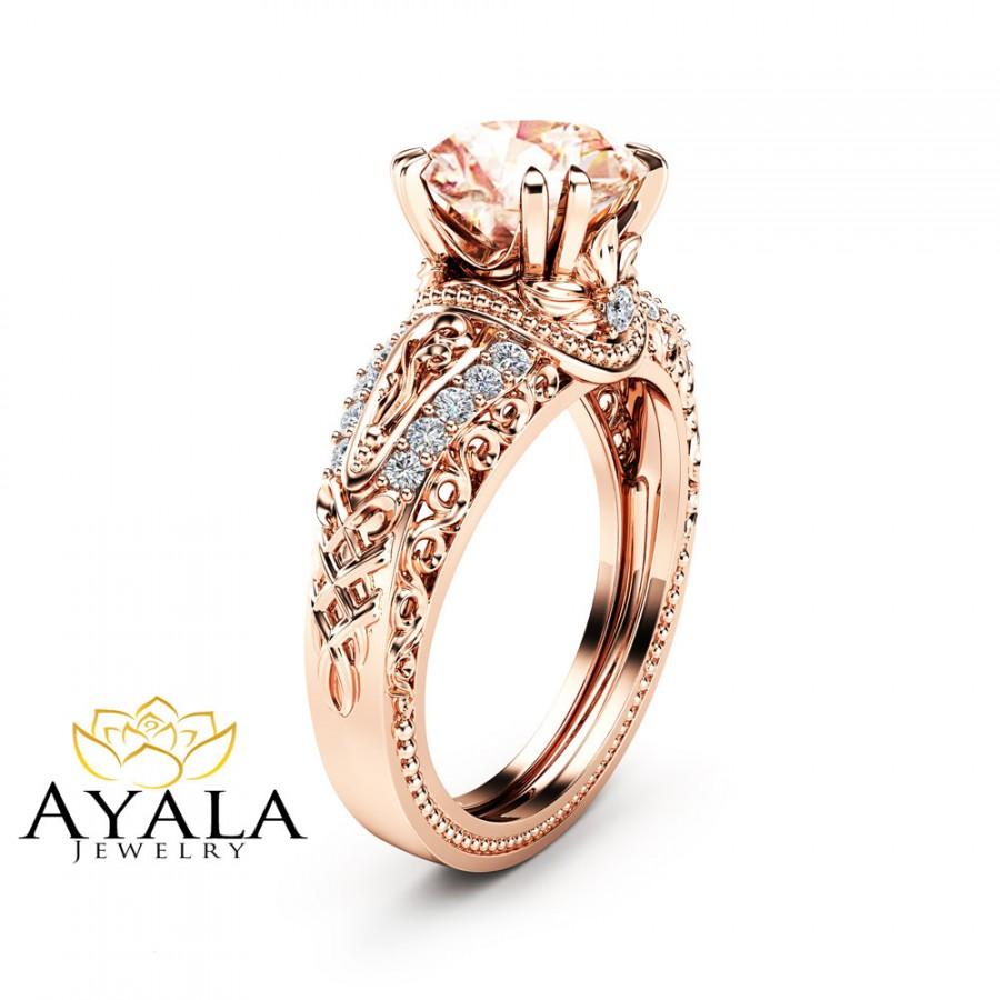 Mariage - Morganite Vintage Engagement Ring 14K Rose Gold Morganite Ring Rose Gold Vintage Engagement Ring