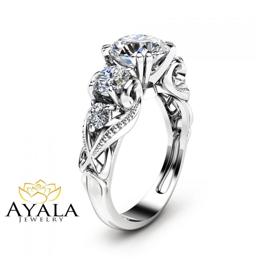 زفاف - 5 Stone Moissanite Engagement Ring with Natural Diamonds Unique Engagement Ring in 14K White Gold Forever Brilliant  Moissanite Ring