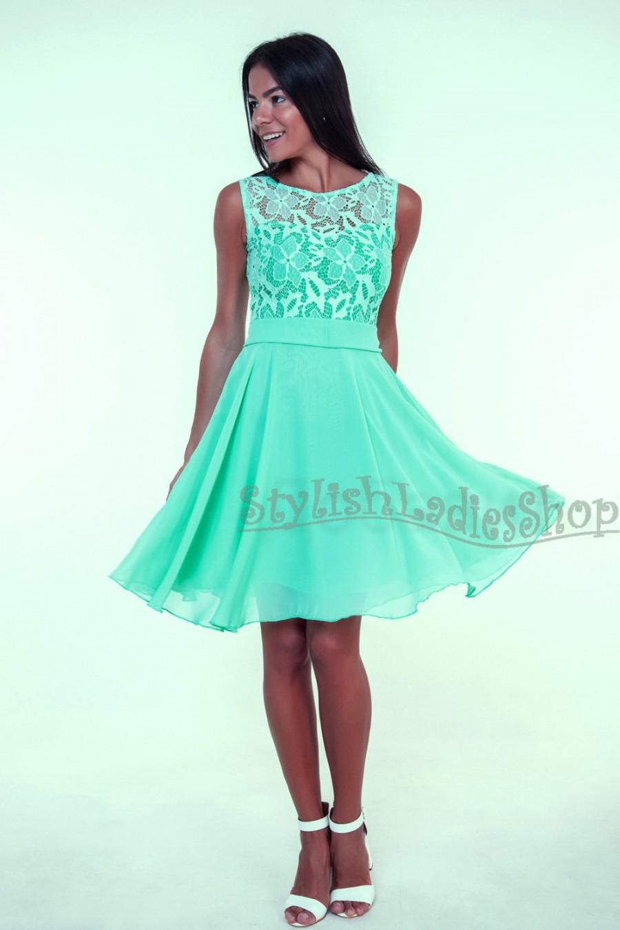 Wedding - Mint bridesmaid dress Lace wedding bridesmaids Mint lace dress Mint cocktail dress Chiffon bridesmaid Short bridesmaid Mint green bridesmaid