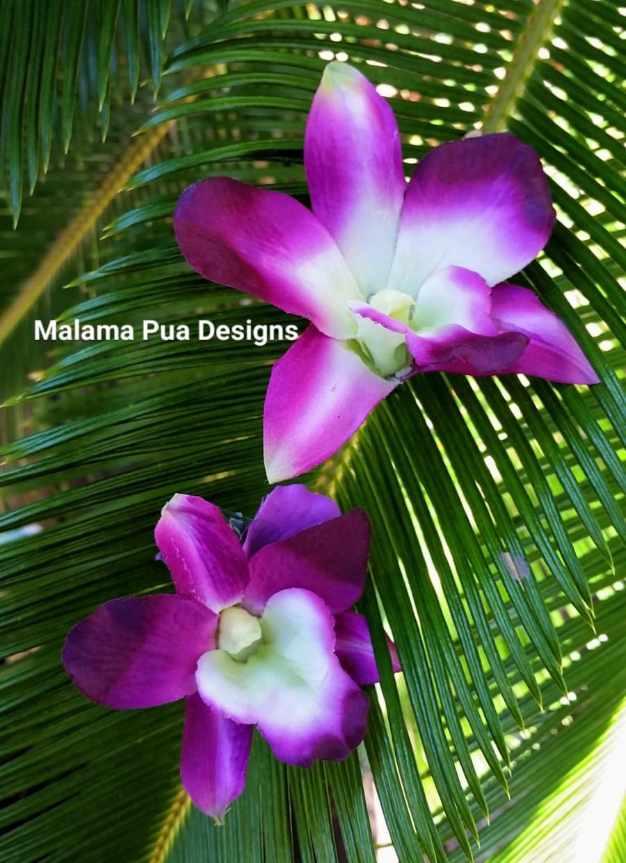 Свадьба - SILK FLOWER HAIR Clip, Hawaiian Dendrobium Orchid, Purple Orchid, Tropical Hair Clip, Bridal, Wedding Accessory, Silver Pin, Beach Wedding