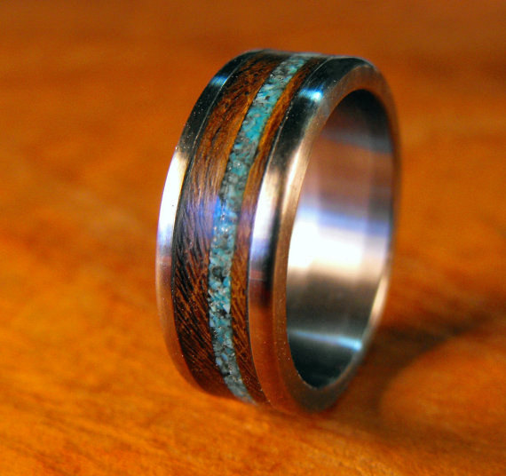 Свадьба - Titanium Ring, Wedding Ring, Stone Ring, Wood Ring, Turquoise Ring, Custom Made Ring, Mens Ring, Womens Ring, Handmade Ring, Unique Ring