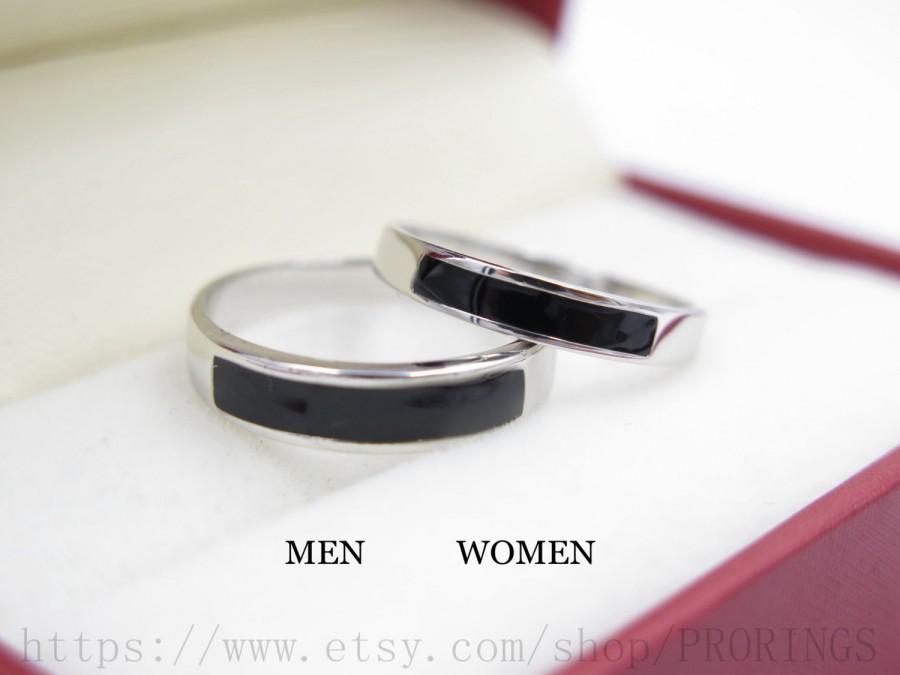 Mariage - 2PCS Platinum black couple ring set, Wedding Couples Rings, his and hers promise ring sets, wedding rings, ring for couple, fashion rings