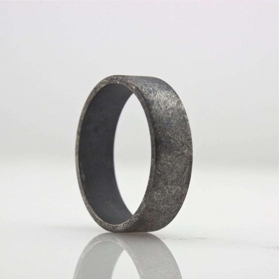 Wedding - Wide Sterling Silver Ring - Wedding Band  - Roughed Up Mens Wedding Ring - 6 mm Oxidized Band - Unisex - Simple and Modern Design - Artisan