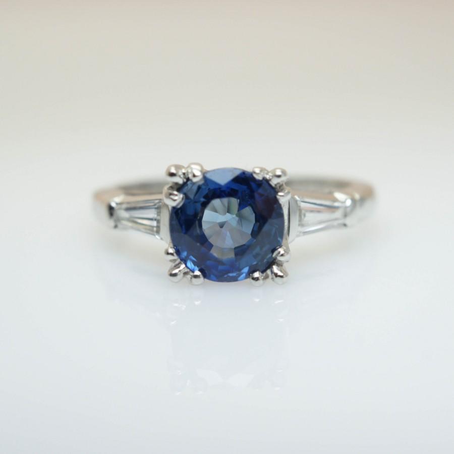Mariage - 1920s Art Deco Sapphire Ring 1920s Engagement Ring Art Deco Engagement Sapphire Platinum Engagement Big Sapphire Ring Blue Unique Engagement