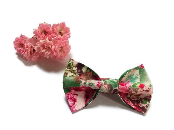 Mariage - Floral Bow Tie Green Pink Men's Bowtie Wedding bow tie Groomsmen ties Father of the bride necktie Père de la mariée Grün Rosa Herren Fliege