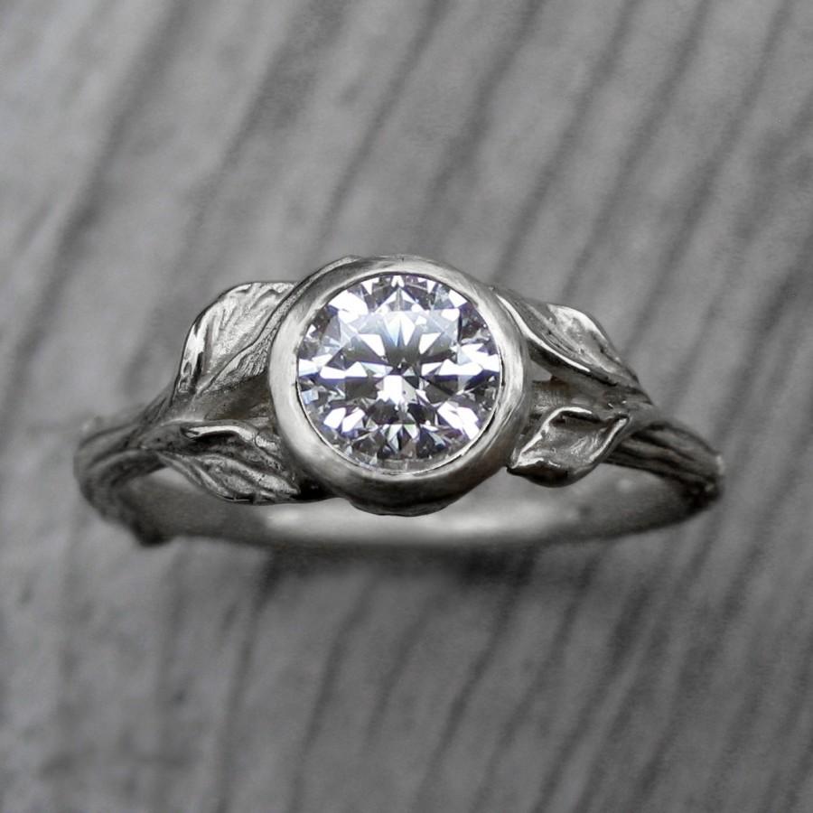 زفاف - Diamond Twig & Leaf Engagement Ring: White, Yellow, or Rose Gold; .75ct VS2/G, GIA Certified