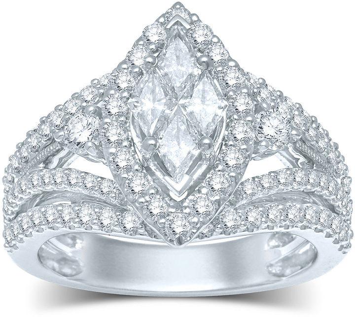Mariage - MODERN BRIDE 2 CT. T.W. Fancy-Cut Diamond Marquise-Shaped 14K White Gold Ring