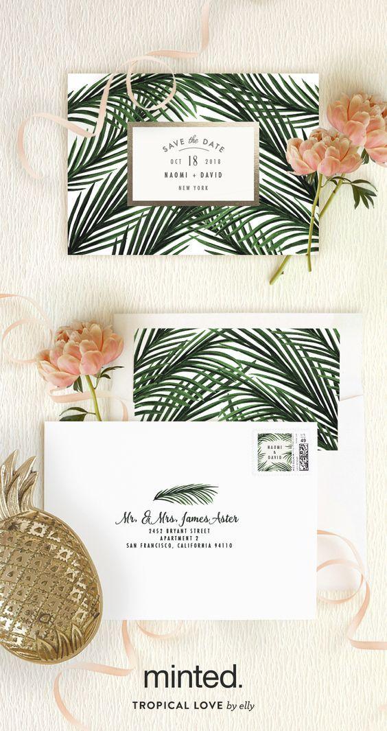 Wedding - "Tropical Love" - Customizable Foil-pressed Save The Date Cards In Gold By Elly