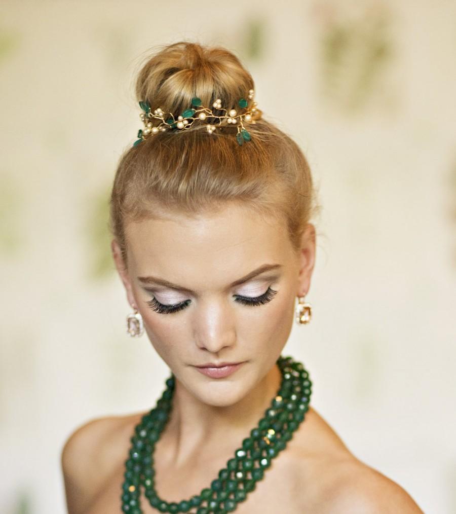 زفاف - Emerald Green Hair Vine, Teal Hair Vine, Floral Hair Vine, Teal Hair Piece, Wedding Accessories, Bridal Hair Accessories, Nature Jewelry