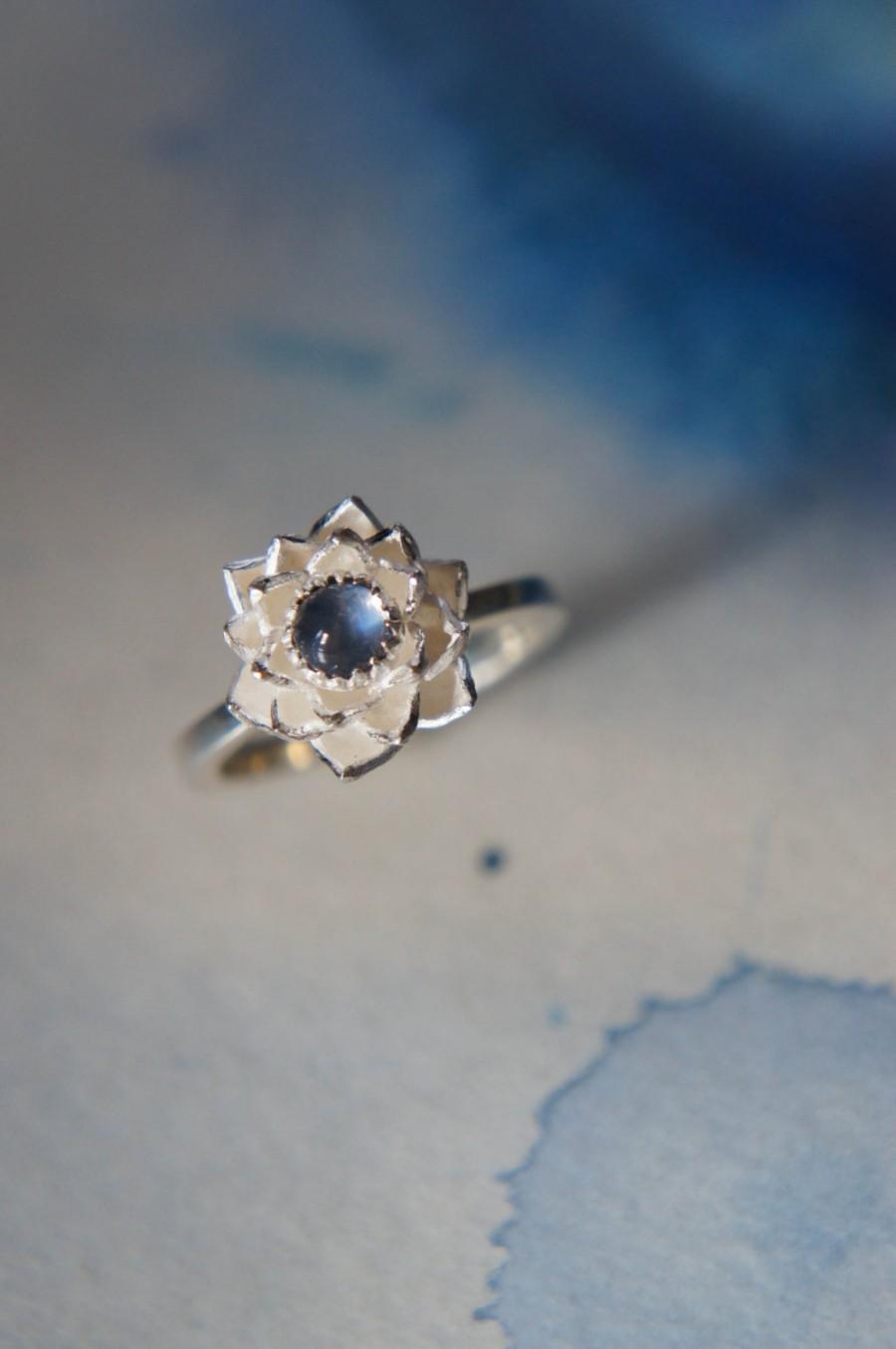 Hochzeit - Lotus ring, blue moonstone ring, sterling silver ring, flower ring, engagement ring, proposal ring, promise ring, floral jewelry, romantic