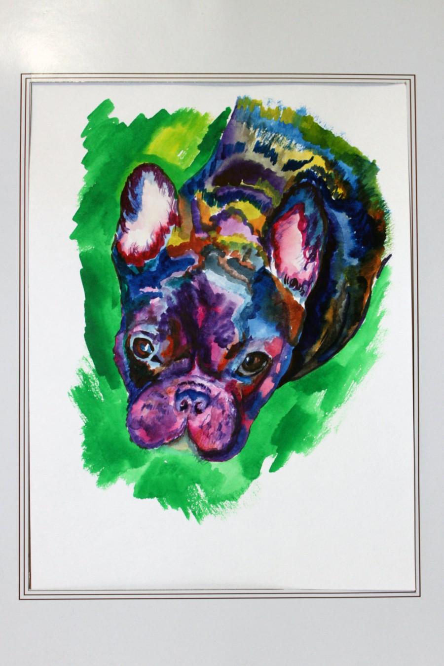 Свадьба - French Bulldog Frenchie  Original Watercolor Painting   Dog Portrait  Pet Portrait Original Art Watercolor Art animal portrait Wall Décor