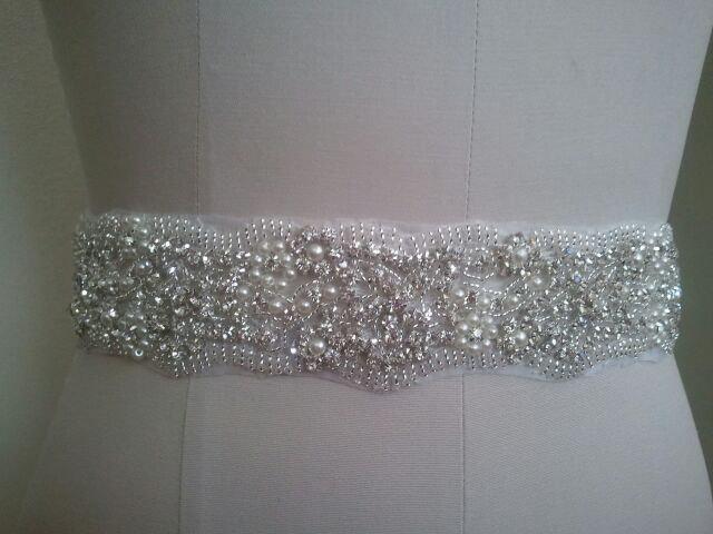 Wedding - SALE -Wedding Belt, Bridal Belt, Sash Belt, Crystal Rhinestones & Pearls - Style B29991C