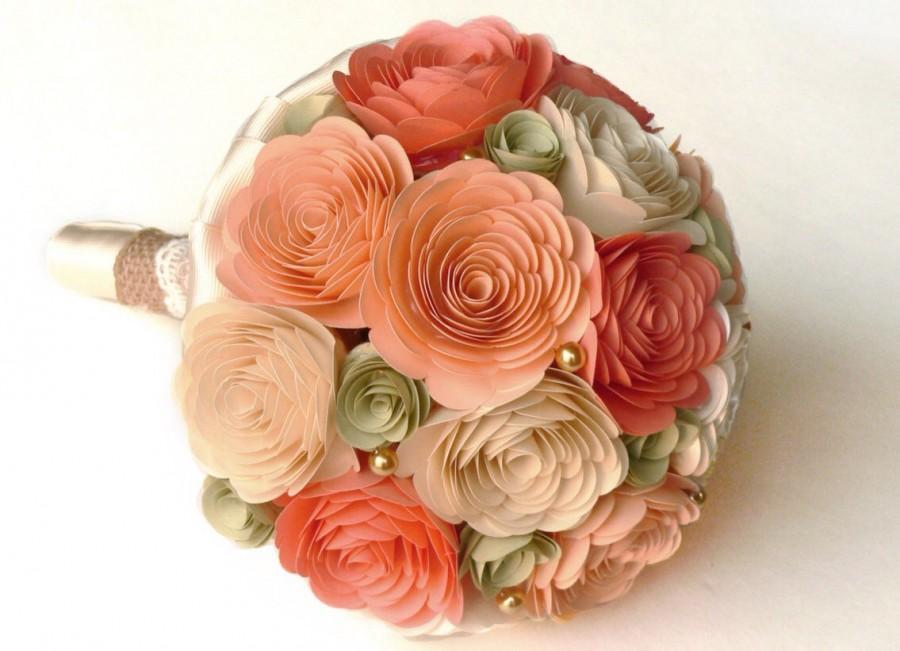 زفاف - Peach Bouquet, Peach and Sage Wedding, Peach Wedding, Custom Bouquet, Coral Bouquet, Coral Wedding