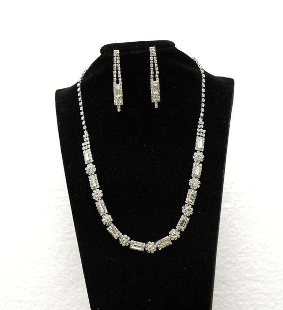 Свадьба - Crystal Wedding Necklace Jewelry Set, Rhinestone Necklace and Earrings, Silver Jewelry Set, Bridal Necklace
