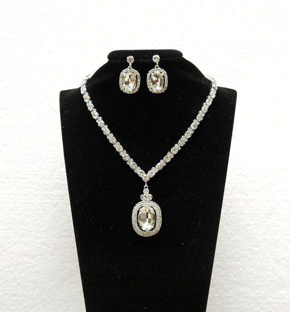 Mariage - Silver Rhinestone Necklace Set, Bridal Jewelry Set, Crystal Wedding Necklace Set, Crystal Necklace, Wedding Accessories