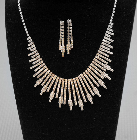 زفاف - Crystal Wedding Necklace Set, Rhinestone Necklace and Earrings Set, Silver Jewelry Set, Bridal Necklace