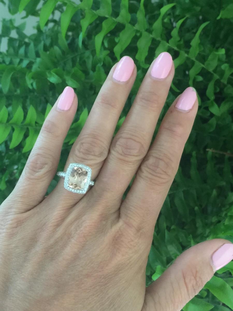 Свадьба - Morganite & Diamond Engagement Ring 18kt White Gold 2.64ct Morganite Natural Diamonds Filigree Butterfly Anniversary  Diamond Halo Ring