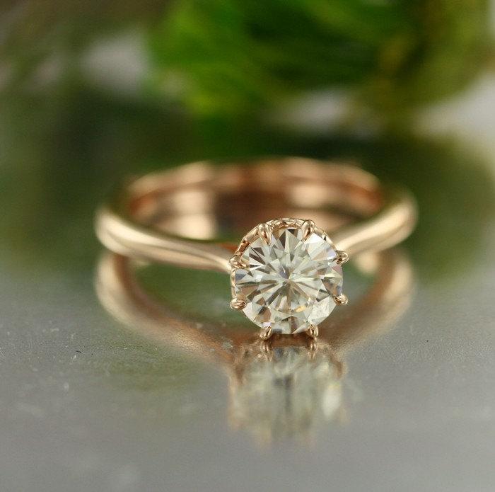 Wedding - Forever Brilliant Mosissanite Engagement Ring 7mm Round Cut Stone Set in 14k Rose Gold Euro Style Ring Shank Diamond Wedding Gemstone Ring