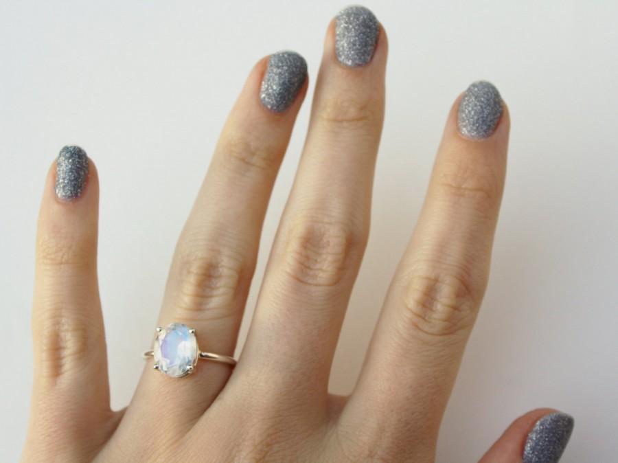 زفاف - Oval Faceted Moonstone Ring in sterling silver - sterling silver moonstone ring - faceted moonstone ring - moonstone engagement ring