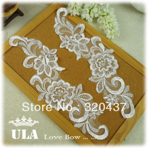 زفاف - Pair of organza embroidery fabric applique wedding flower patches, NEW, 78A01  7J12