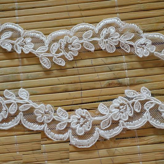 زفاف - One yard white embroidery applique lace for wedding dress decoration, 12A20 SKU: 7J12