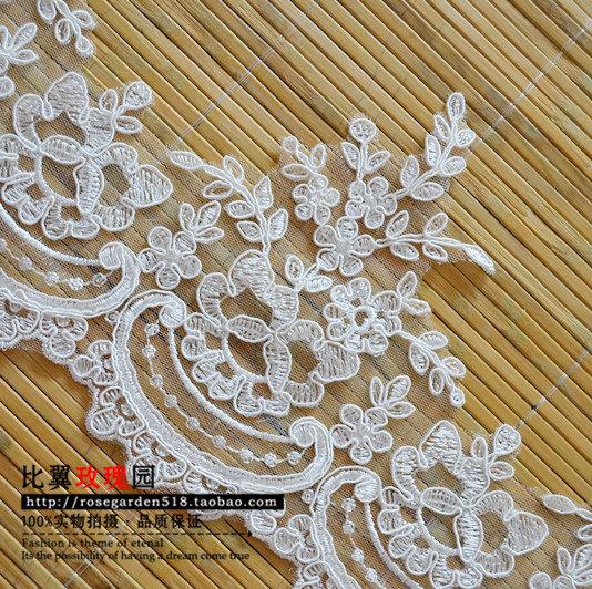 Mariage - One yard natural white embroidery applique lace for wedding dress decoration, 12A90 SKU: 7J12