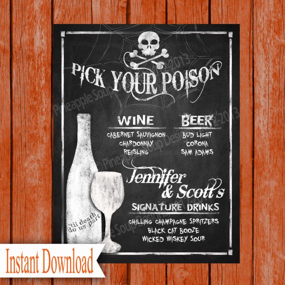 Hochzeit - Halloween Wedding DRINK MENU Sign Printable File - Pick Your Poison - Wicked Collection