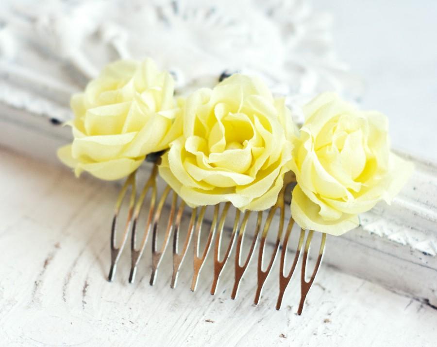 زفاف - 71_Wedding hair comb, Yellow hair accessories, Hair flowers, Wedding hair accessory, Bridal comb, Flower comb, Rose comb, Hair roses, Silk.