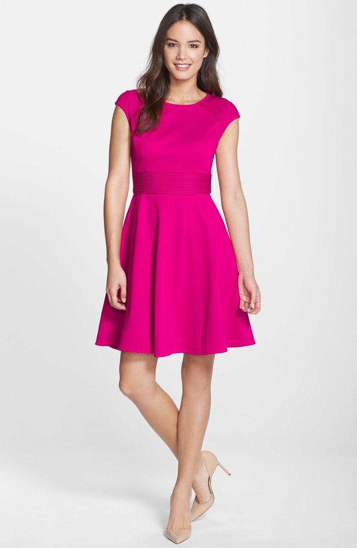 Mariage - Pintucked Waist Seamed Ponte Knit Fit & Flare Dress