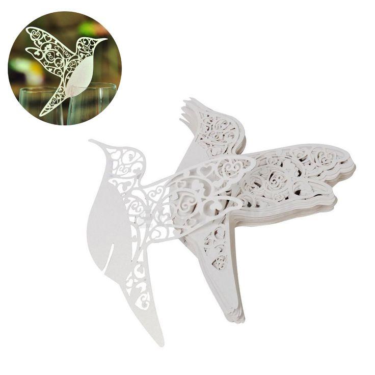 Hochzeit - Flying Bird Laser Cut Pearlscent Paper Glass Wine Wedding Name Card