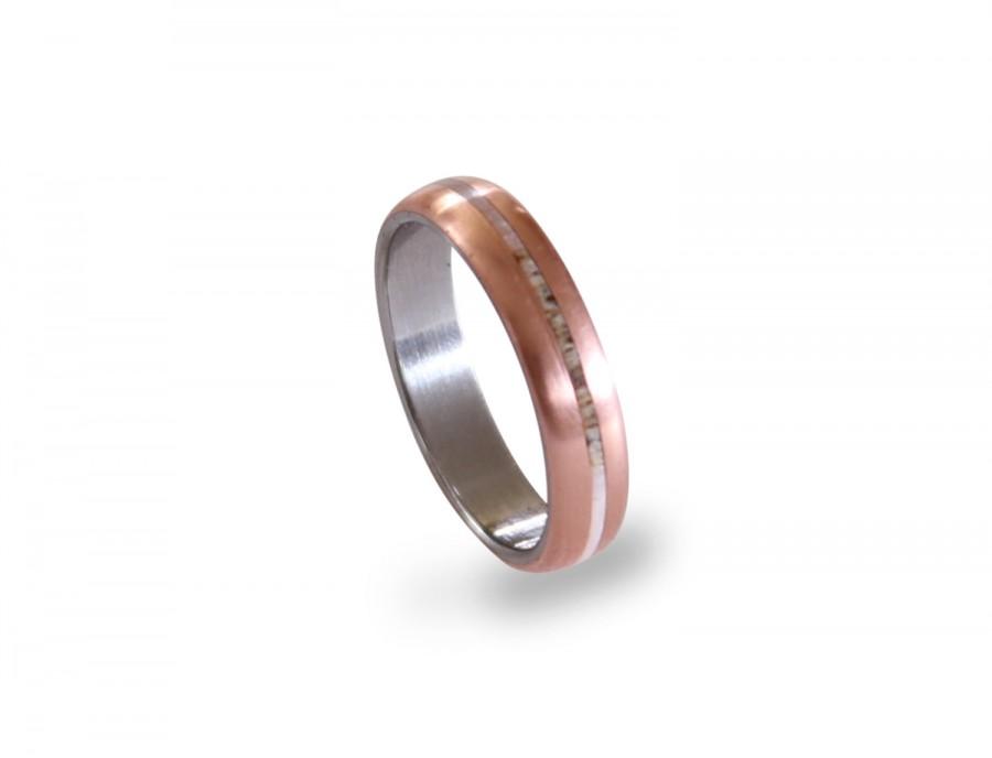 Wedding - Titanium band for women with copper and antler inlay