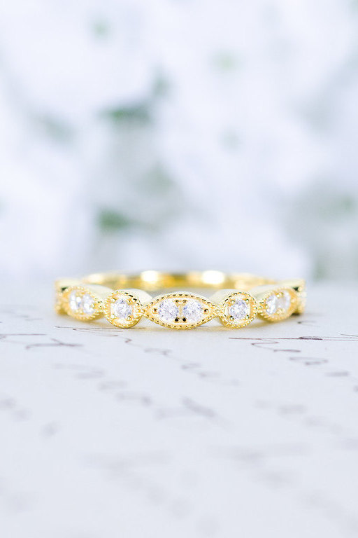 Wedding - Yellow Gold Wedding Band - Art Deco Ring - Stacking Ring - Eternity Ring - Wedding Ring - Promise Ring - Vintage Ring - Sterling Silver