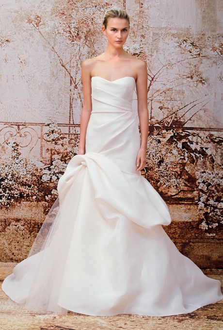 Wedding - Monique Lhuillier - Fall 2014 - Madison Strapless Pink Silk Trumpet Wedding Dress with a Sweetheart Neckline and Tufted Skirt - Stunning Cheap Wedding Dresses