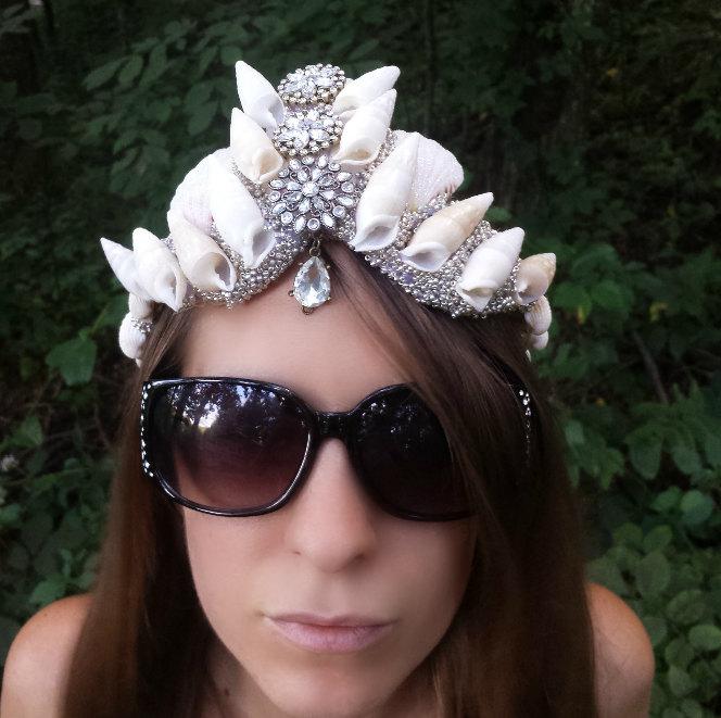 Hochzeit - Crystal mermaid crown, seashell crown, crystal crown, Mermaid headpiece, seashell crown, shell crown, festival crown, white