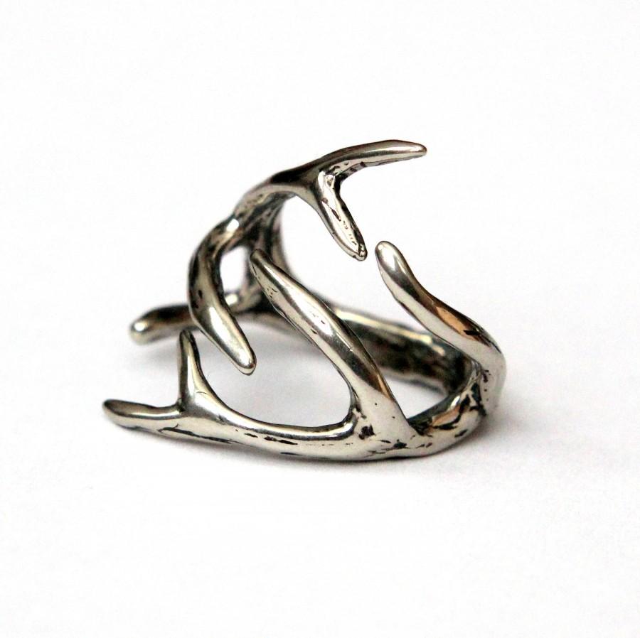 Свадьба - Deer Antler Ring Silver Deer Antler Ring in Solid White Bronze Deer Antlers Ring 075
