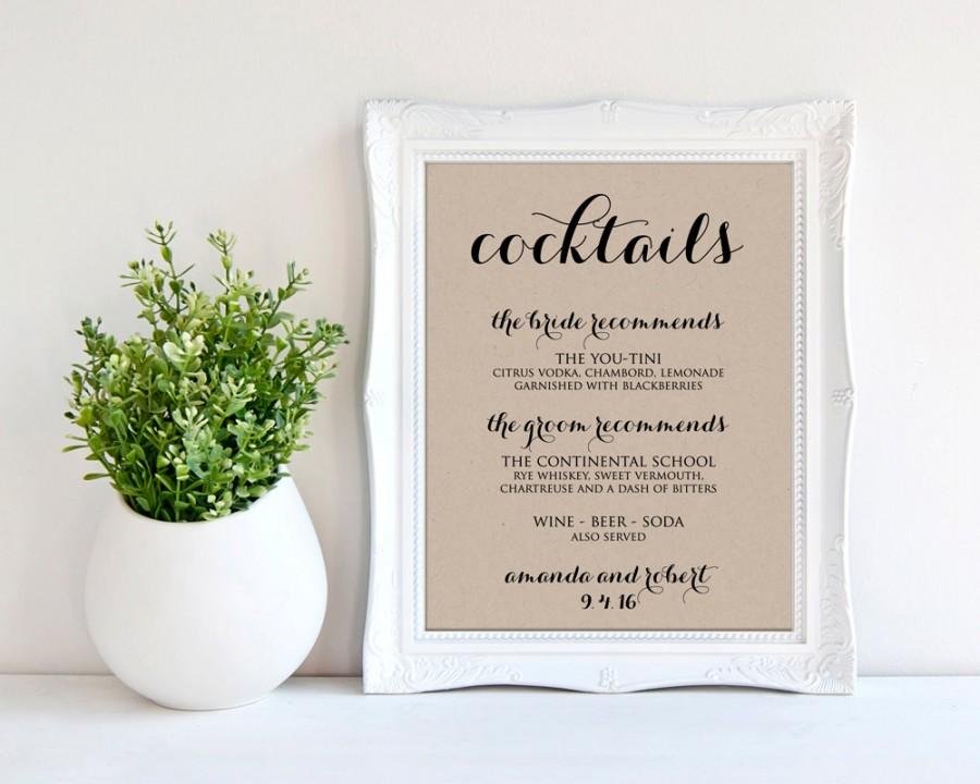 Свадьба - Signature Cocktail Sign, Wedding Drink Menu, Printable Signature Cocktail Sign, Editable Cocktail Sign, Drink Menu, Wedding Cocktails, WBWD3