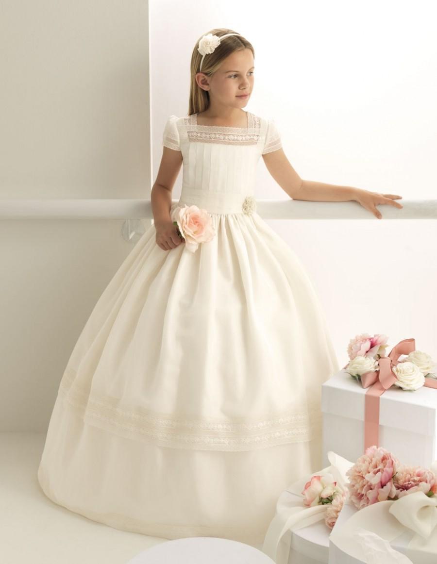 Wedding - Nectarean Ball Gown Short Sleeve Hand Made Flowers Floor-length Communion Dresses - Elegant Evening Dresses