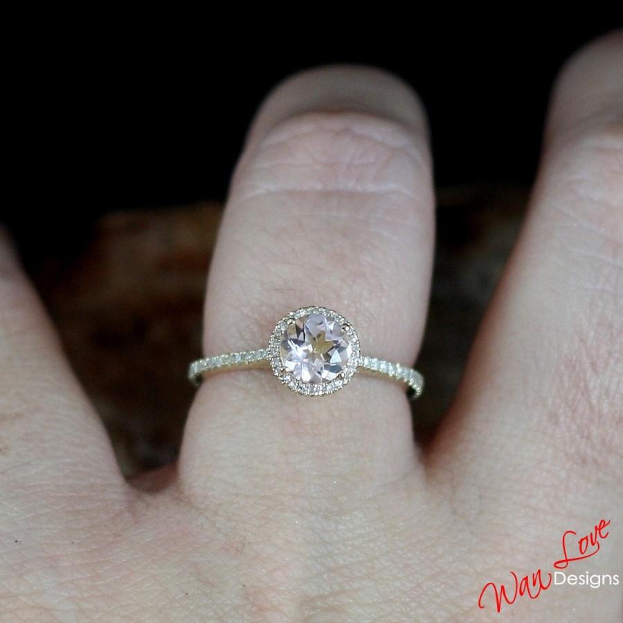 Hochzeit - Morganite & Diamond Round Halo Engagement Ring 3/4 Eternity 1ct 6mm 14k 18k White Yellow Rose Gold Platinum Custom made Wedding Anniversary