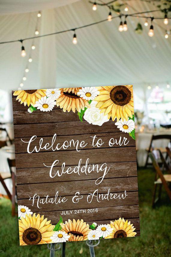 Mariage - Rustic Wedding Invitation Printable, Sunflower Wedding Invitation, Brown Wood Country Wedding Invite, Printable Wedding Invitation Daisy