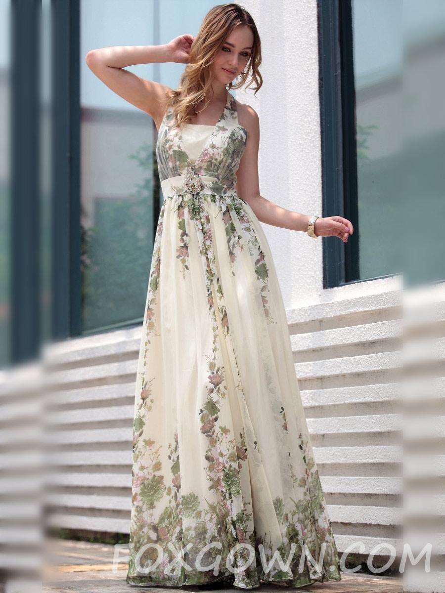 زفاف - Ärmelloses Halter in voller Länge formale Kleid mit Blumen-Print - Festliche Kleider 