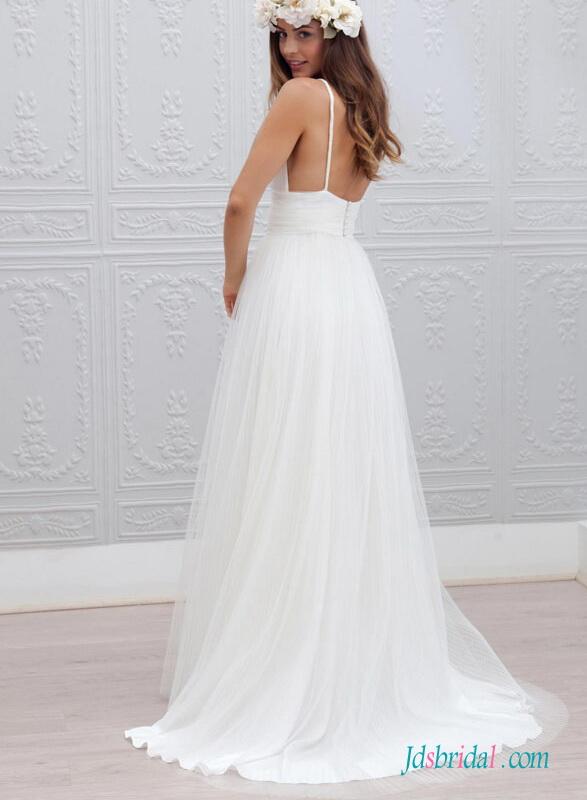 Wedding - Sexy backless plunging tulle boho wedding dress for destination