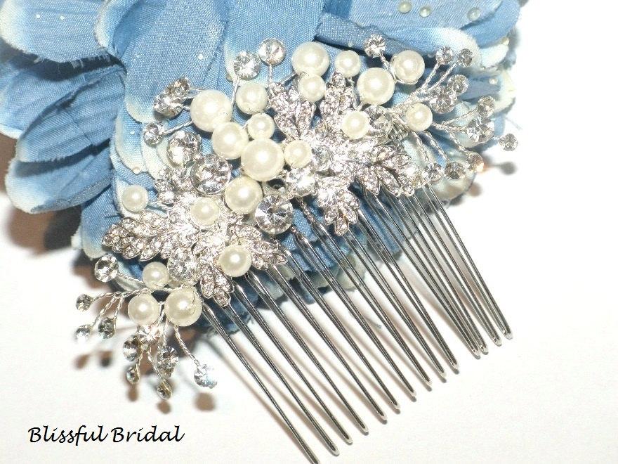 زفاف - Crystal Pearl Hair Comb, Pearl Bridal Comb, Wedding Pearl Side Hair Comb, Wedding Hair Accessory, Pearl Bridal Hairpiece