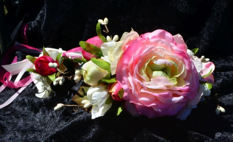 Wedding - Pink Bridal Crown, Woodland Flower Crown, Floral Bridal Crown, Wedding Crown, Boho Flower Crown, Rose Flower Crown, Pink Ivory Flower Crown