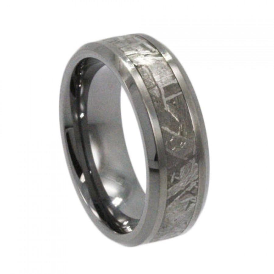 زفاف - Tungsten Ring Gibeon Meteorite Inlay, Unique Mens Ring