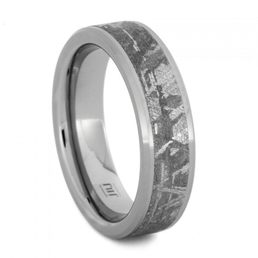 Wedding - Gibeon Meteorite Ring inlaid in Tungsten Carbide Ring 6 mm Wide