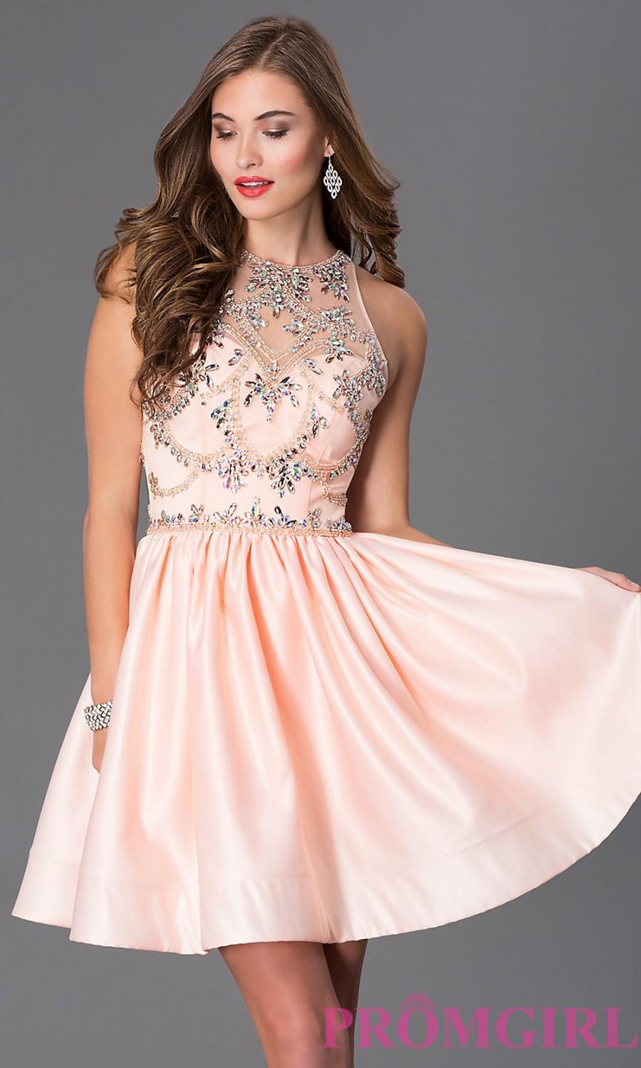 زفاف - Short Sleeveless Dress with Jewel Embellished Sheer Bodice - Brand Prom Dresses