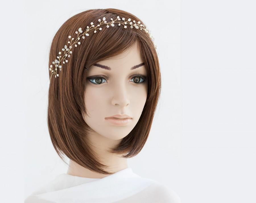 زفاف - 14_Pearl headpiece, Gold bridesmaid headpiece, Crystal headpiece, Wedding headband, Bridesmaid crown, Hair accessories, Headpiece, Crown.