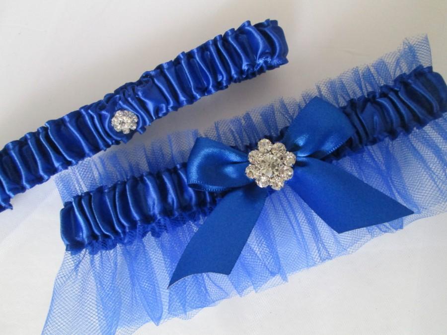زفاف - Royal Blue Wedding Garter Set, Royal Blue Prom Garters with Crystal, Bling, Something Blue Bride
